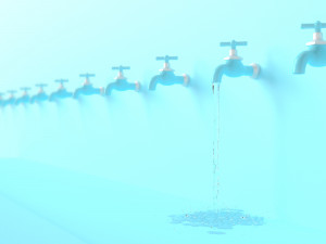 Water tap pouring blue pastel color